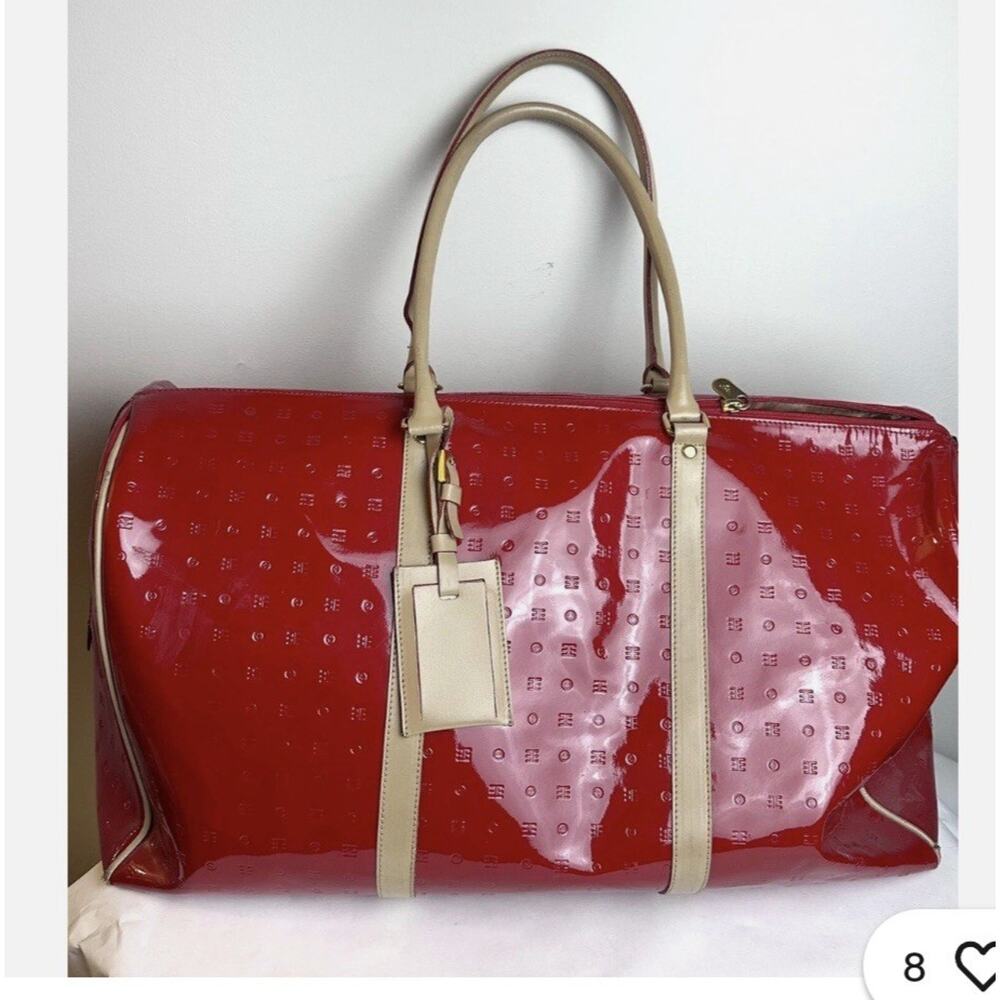 ARCADIA Classic Red Embossed Patent Leather Gateway XL Weekender Bag